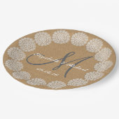 Rustic Wedding Burlap Monogram Namen Kant Papieren Bordje (Gekanteld)