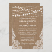 Rustic Wedding Burlap String Lights Kaart (Voorkant / Achterkant)