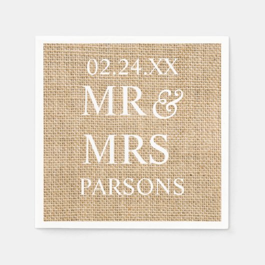 Rustic Wedding Burlap Trendy Wedding Name Date Servetten (Voorkant)