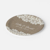 Rustic Wedding  Burlap & White Lace Papieren Bordje (Gekanteld)