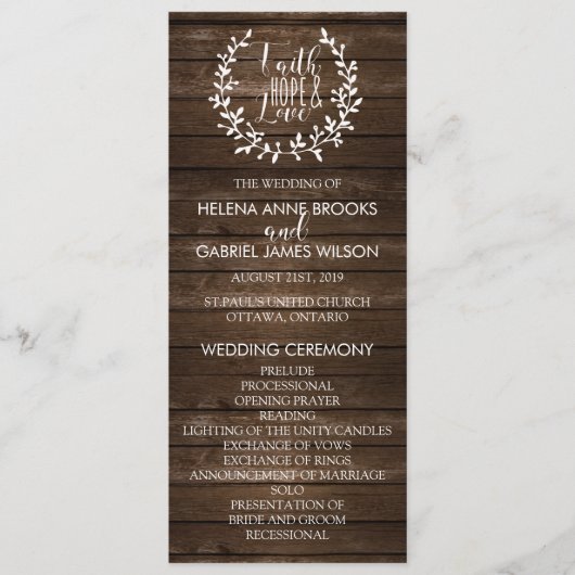 Rustic Wedding Ceremony Program Programma (Voorkant)