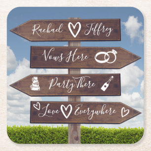 Rustic Wedding Directional Sign Vierkante Kartonnen Onderzetter