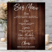 Rustic Wedding Drink Menu Gepersonaliseerde balk Poster