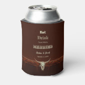 Rustic Wedding Eat Drink Gehuwde Bull Skull Blikjeskoeler (Blikje Achterkant)