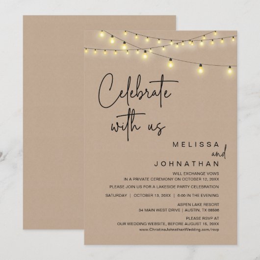 Rustic Wedding Elopement Party, vieren met ons Kaart (Voorkant / Achterkant)