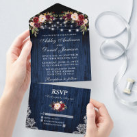 Rustic Wedding Floral Blue Wood Lace Lights