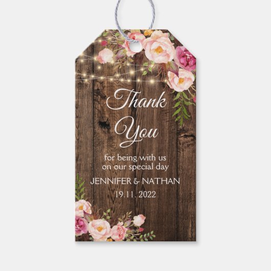Rustic Wedding Floral Calligrafie Dank je Cadeaulabel (Voorkant)