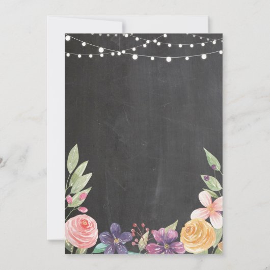 Rustic Wedding Flower Chalk String Lights Invite Kaart (Achterkant)