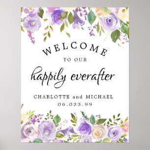 Rustic Wedding Gelukkig Everafter Paarse Floral Poster