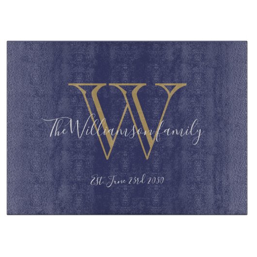 Rustic Wedding Gift Monogram Initiaal + Naam Blauw Snijplank (Voorkant)