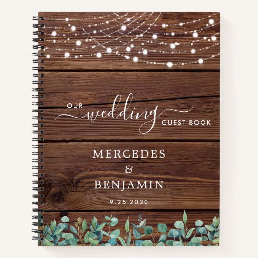 Rustic Wedding Guest Book Greenery String Lights Notitieboek (Voorkant)