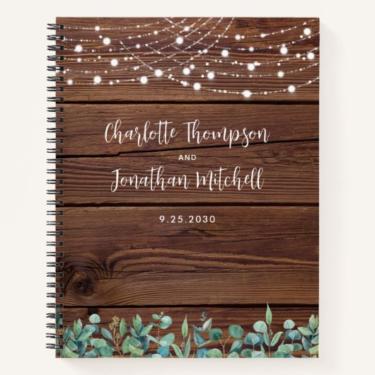 Rustic Wedding Guest Book String Lights Greenery Notitieboek (Voorkant)