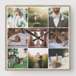 Rustic Wedding Instagram Foto Rood Burlap Vierkante Klok