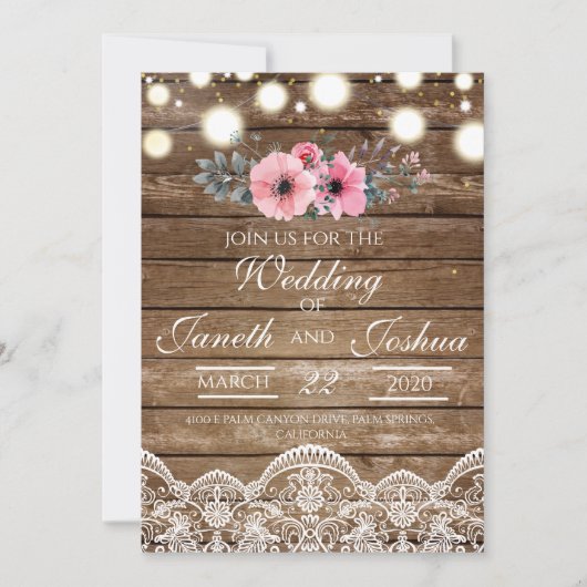Rustic Wedding Invitation, Country Wedding Kaart (Voorkant)