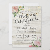 Rustic Wedding Invitation Floral Wood String Light Kaart (Voorkant)