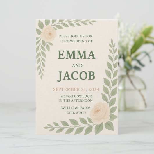 Rustic Wedding Invitation - Sage and Blush (Debout devant)