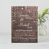 Rustic Wedding Invitation w/String Lights Kaart (Staand voorkant)