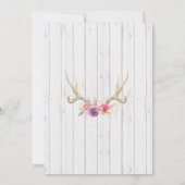 Rustic Wedding Invitations Antlers Floral Peach Kaart (Achterkant)