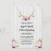 Rustic Wedding Invitations Antlers Floral Peach Kaart (Voorkant / Achterkant)