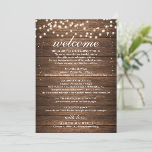 Rustic Wedding Itinerary - Wedding Welcome Letter Programma (Staand voorkant)