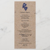 Rustic Wedding | Kraft Paper Monogram Navy Heart Menu (Achterkant)