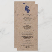 Rustic Wedding | Kraft Paper Monogram Navy Heart Menu (Voorkant / Achterkant)