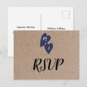 Rustic Wedding | Kraft Style Monogram Heart RSVP Briefkaart (Voorkant / Achterkant)