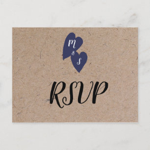 Rustic Wedding   Kraft Style Monogram Heart RSVP Briefkaart