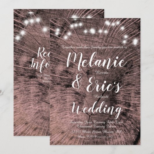 Rustic Wedding Log Lights Elegant Script Kaart (Voorkant / Achterkant)