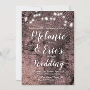 Rustic Wedding Log Lights Elegant Script Kaart