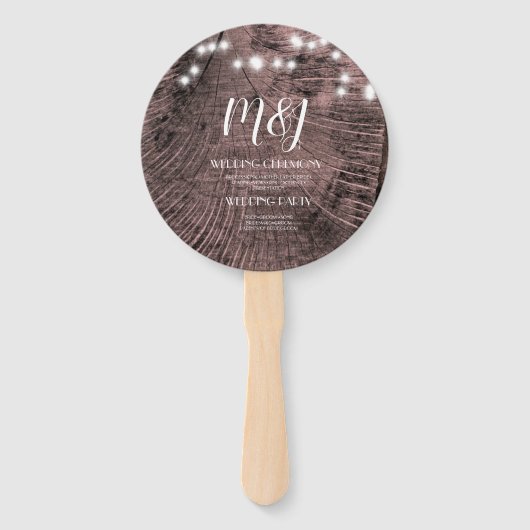Rustic Wedding Log Lights Wedding Program Handje F Handwaaier (Achterkant)