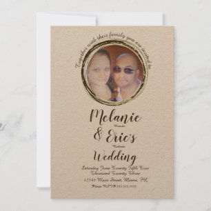 Rustic Wedding Log Rings Elegant Script Photo Kaart