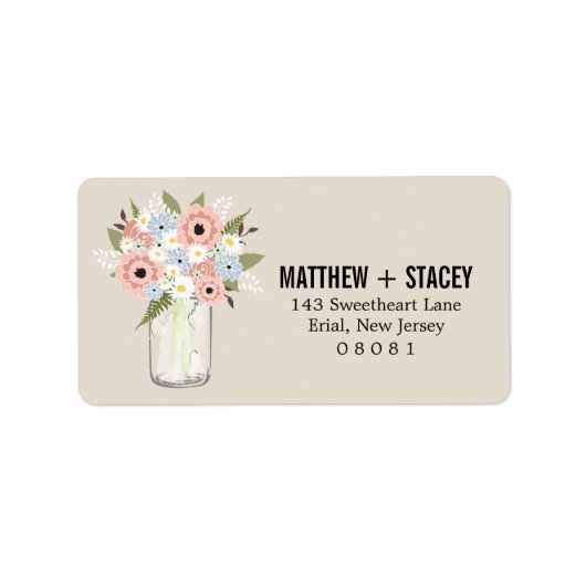Rustic Wedding Mason Jar en Floral Etiket (Voorkant)