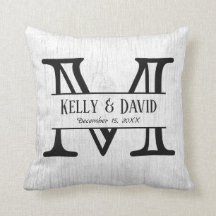 Rustic Wedding Monogram Elegant White Wood Kussen