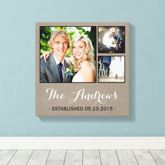 Rustic Wedding Monogram Foto Collage Canvas (Insitu (Houten vloer))