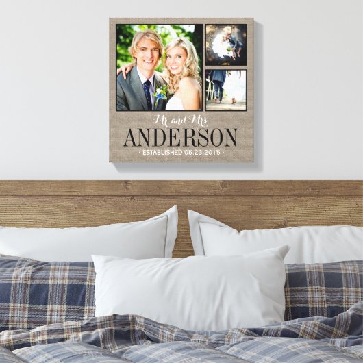Rustic Wedding Monogram Foto Collage Canvas (Insitu (Slaapkamer))