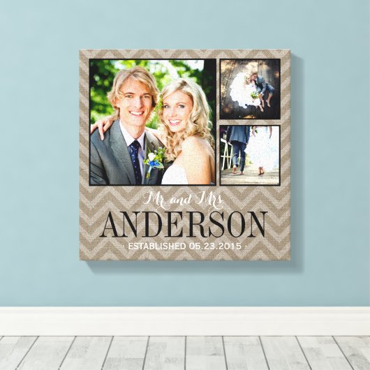 Rustic Wedding Monogram Foto Collage Canvas Afdruk (Insitu (Houten vloer))