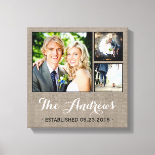 Rustic Wedding Monogram Foto Collage Canvas Afdruk