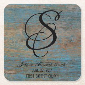 Rustic Wedding Monogram Worn Paint Kijk Onderzette Vierkante Kartonnen Onderzetter