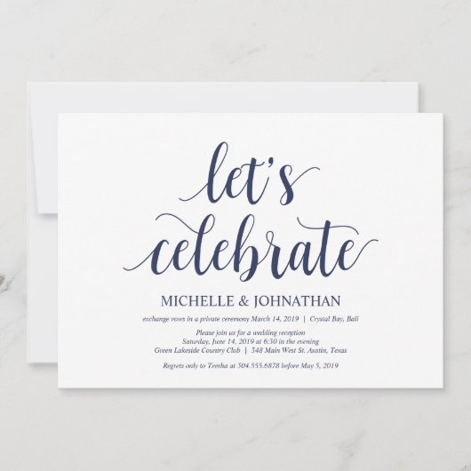 Rustic Wedding Navy Blue Elopement Reception Kaart (Voorkant)