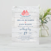 Rustic Wedding Navy Coral Waterverf Watermelon Kaart (Staand voorkant)