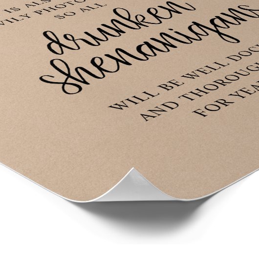 Rustic Wedding Open Bar, Drunken Shenanigans Poster (Hoek)