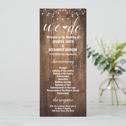 Rustic Wedding Program Programma (Staand voorkant)