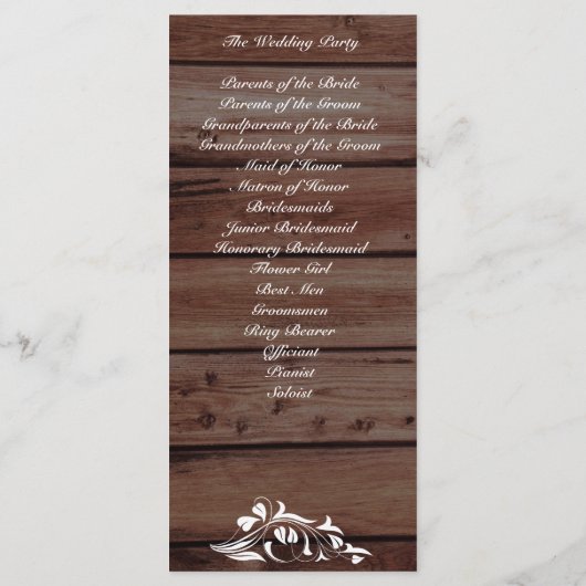 Rustic Wedding Programs with Flower Decor Programma (Achterkant)