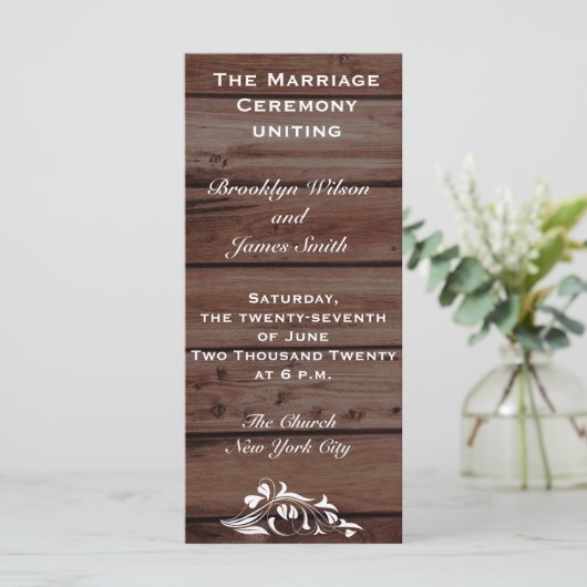 Rustic Wedding Programs with Flower Decor Programma (Staand voorkant)