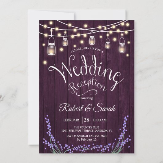 Rustic Wedding Reception - Paarse Wood Lavender Kaart (Voorkant)