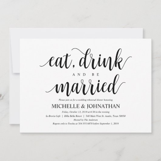 Rustic Wedding Rehearsal Dinner, Black and White Kaart (Voorkant)