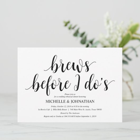 Rustic Wedding Rehearsal Dinner, Black and White Kaart (Staand voorkant)