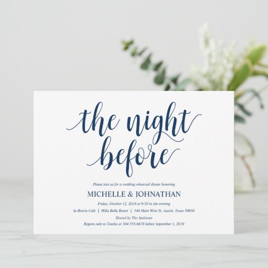 Rustic Wedding Rehearsal Dinner, Navy Blue Kaart (Staand voorkant)