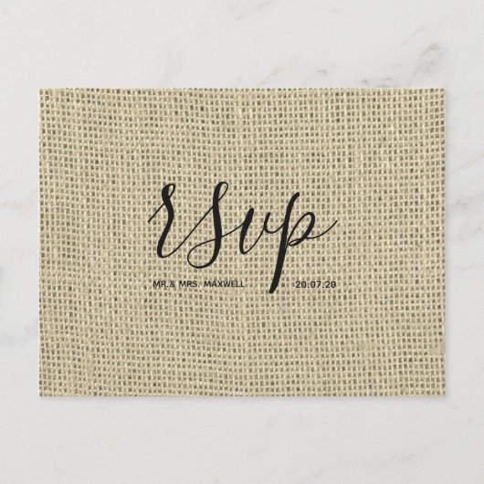 Rustic Wedding Rsvp-kaart | Hessian Burlap Script Uitnodiging Briefkaart (Voorkant)